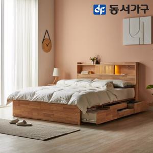 동서가구 피츠 레미 LED 원목 수납침대+본넬매트 SS PDH002