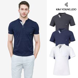 [김영주] 남성 여름 골프웨어 헨리넥 기능성 반팔 카라 티셔츠