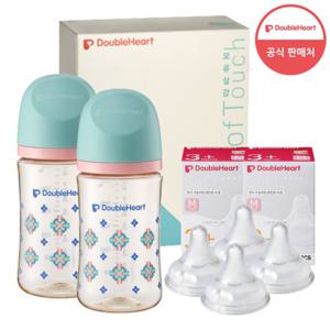 [더블하트] 240ml 헤리티지 트윈팩(젖병2개/노꼭지)+젖꼭지4개