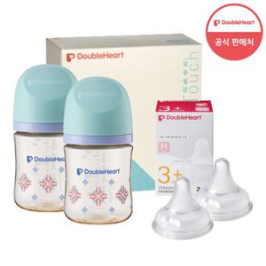 [더블하트] 160ml 헤리티지 트윈팩(젖병2개/노꼭지)+젖꼭지2개