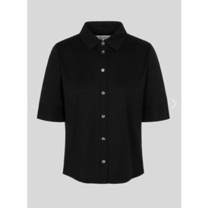 리넨 혼방 5부 소매 티셔츠 - 블랙 BF4442C025