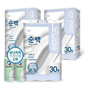 모나리자 순백 데코 엠보싱 화장지 30롤 x 3팩 + 키친타올 2롤