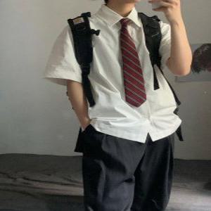 대만교복 세트 남자 빅사이즈 반팔 흰셔츠 레드넥타이 긴바지 디토st 코스프레 유니폼 의상