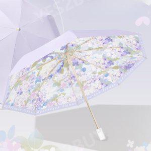 비닐 이중층 자외선차단 양우산 접이식 초경량 보라빛꽃디자인