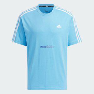 아디다스 에센셜 플러스 루즈핏 쓰리 스트라이프 남녀 공용 반팔 티셔츠 스포츠웨어 블루 JF3948