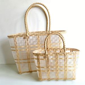 클리어 PVC 짠 줄무늬 가방, 손에 들고 사용하는 야외 보관 바구니, 대용량 여름 해변 가방