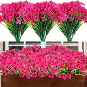 12pcs, 인공 야외 꽃 바이올렛 자외선 방지 가짜 플라스틱 가짜 녹지 식물 웨딩 홈 가든 베란다 장식 (빨간색)