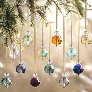크리스마스 트리에 걸리는 12개의 다채로운 크리스마스 볼 장식, 샹들리에 크리스탈 프리즘, 선글라스용 크리스탈, 웨딩, 파티 장식을 위한 크리스탈