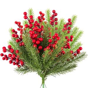 30pcs 인공 소나무 가지, 크리스마스 홀리 열매, 크리스마스 화환 장식을위한 인공 레드 베리 줄기 크리스마스 트리 장식