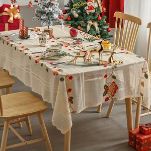 1pc, 폴리에스터 식탁보, 메리 크리스마스 테이블 커버, 레드 벨 패턴 테이블 커버, 빈 디자인 크리스마스 대기 테이블 장식, 휴일 데스크탑 장식 패브릭 테이블 천, 가정 장식, 크리스마스 장식, 선물