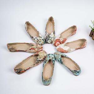 여성용 꽃무늬 플랫 슈즈, 캐주얼 스퀘어 토 슬립온 슈즈, 가벼우면서 편안한 신발