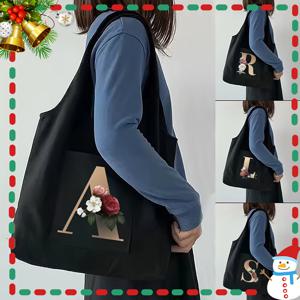 여자 쇼핑 가방 식료품 핸드백 뜨거운 꽃 골드 편지 패턴 캔버스 휴대용 한 가방 여자 토트 백