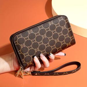ONDY 레트로 기하학적 패턴 지갑, 손목끈이 있는 멀티 레이어 지갑, 일상적인 사용에 완벽한 클러치