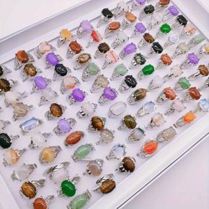 혼합 스타일의 돌 반지 10개 세트 - 색상 모양 크기 랜덤 발송 - OPP 백 포장