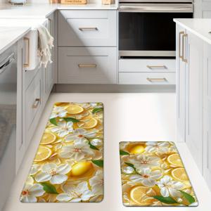 레몬 패턴 주방 매트, 미끄럼 방지 주방 러그, 튼튼한 바닥 매트, 편안한 서있는 러너 러그, 주방 사무실 세탁실 욕실 가정 장식 카펫