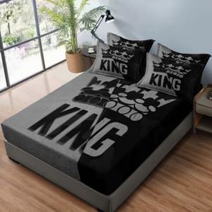 블랙과 그레이 컬러의 킹 패턴 침대 시트 세트 (피팅 시트 1개 + 베개커버 2개, 코어 없음) - 부드럽고 편안한 침대 매트리스 커버 세트, 침실, 게스트룸 및 기숙사 장식용