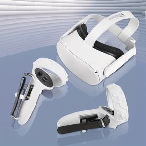 메타 오큘러스 퀘스트 2를 위한 배터리 오프닝 및 PU 너클 스트랩이 있는 실리콘 컨트롤러 그립 커버 세트 - VR 게임을 위한 향상된 편안함과 그립 (VR 헤드셋 및 컨트롤러 미포함)