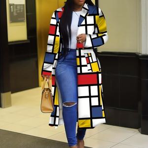 플래드 패치워크 버튼 다운 더블 라펠 트렌치 코트, 패션 겨울 재킷, 여성 의류