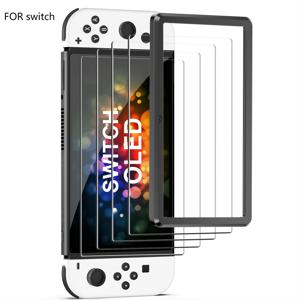 [4 팩] Nintendo Switch OLED 모델 2021과 호환되는 강화 유리 스크린 프로텍터 - [정렬 프레임] 액세서리 및 콘솔용 투명 HD 클리어 스크린 프로텍터