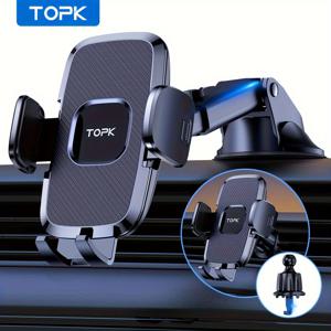 차량용 TOPK 핸드폰 거치대 2-IN-1, 차량용 쉬운 클램프 핸즈프리 대시보드 및 통풍구를 위한 유니버설