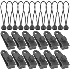 24pcs Tarp Clips Tent Clips And Ball Bungee Cords Set For Secures Outdoor Camping, Awnings, Car Covers, Swimming Pool Covers