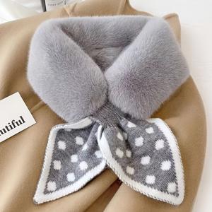 Dotted Cross Knitting Shawl, Faux Fluffy Fur Winter Thermal Wrap Neck Scarf For Women