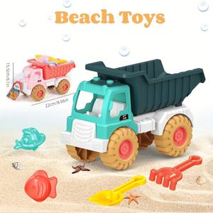 해변에서 모래 파고, 성 만들기 및 삽질을 위한 완벽한 아이들을 위한 밝고 다채로운 플라스틱 장난감인 5개 세트 - 바다와 해변 액세서리