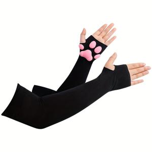 3D 고양이 발 고기 패드 슬리브 긴 팔 가드 선 스크린 엄지 구멍이있는 UV 보호 슬리브 운전 사이클링 탄성 슬리브