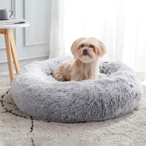 강아지 침대, 둥근 도넛 쿠들러 따뜻하고 아늑한 부드러운 침대, 인조 모피 플러시 쿠션 침대 소형 중형 개와 고양이를 위한