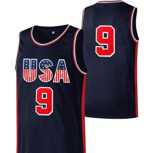 Men's USA #9 농구 저지, 레트로 자수 통기성 스포츠 유니폼, 훈련 대회 PARTY 의상 선물용