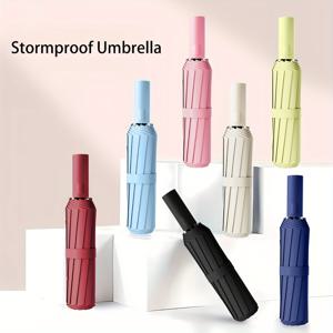 1pc 강화 자동 우산, 비즈니스 남성과 여성에게 필수, UV 차단 차양 내구성 접이식 우산