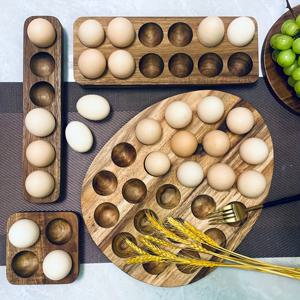 1pc 다기능 아카시아 나무 계란 홀더, 여러 구멍이있는 재사용 가능한 계란 보관 랙, 뚜껑이있는 바구니-주방 요리 주최자, 계란, 주방 용품