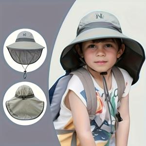 어린이용 태양차단 모자 1개, 소년 소녀를 위한 여름 야외 UV 차단 모자, 큰 넓은 버킷 모자, 등산과 낚시용 멋진 모자