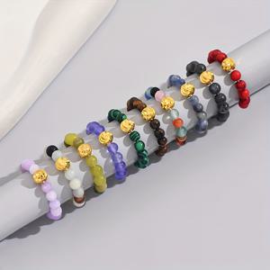 단순한 스타일의 손가락 보석 장식을 위한 10개의 다채로운 천연 돌 구슬 비즈 반지 세트