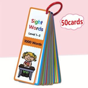 3-8세 어휘 구축 몬테소리 학습 도구를 위한 50개의 1000개 시력 단어 카드, 초기 유아 교육 가정 학교 훈련 보조 도구