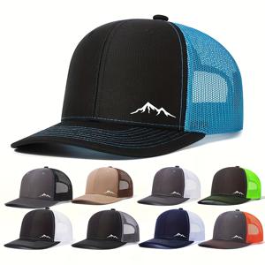 실용적인 메쉬 통기성 스냅백 모자, 프리커브된 산 프린트가 돋보이는 우아한 야구 모자, 야외 스포츠에 적합