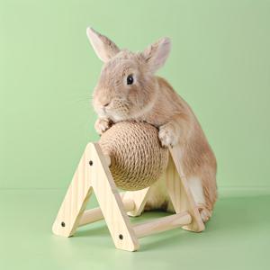 1개의 나무 토끼 장난감, 황마 스크래칭 볼 포함, 천연 소형 애완동물 씹는 장난감, 이빨 및 손톱 관리, 다양한 색상