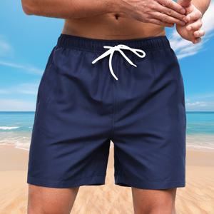 남성용 포켓이 있는 솔리드 반바지, 해변 여름 휴가 수영 서핑용 캐주얼 드로스트링 반바지