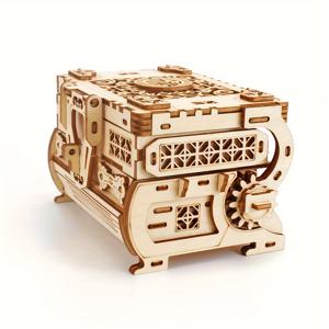 1개, 3D 나무 퍼즐 보물 상자, 개폐 메커니즘 포함, 클래식 수공 조립 기계식 쥬얼리 보관함, 창의적인 나무 퍼즐 장난감