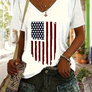 독립기념일 미국 국기 그래픽 라운드 넥 스포츠 티셔츠, 반팔 프린트 운동 티, 여성용 액티브웨어