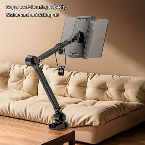 헤비듀티 메탈 폰 & 태블릿 스탠드 - 360° 회전 구즈넥 클램프, 데스크탑 및 침대 사용을 위한 유연한 롱 암, 블랙