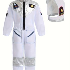 소년 우주비행사 캐릭터 의상, 흰색 점프수트와 헬멧, 남녀 아동 파티 의상, 할로윈 파티를 위한 재밌는 우주복