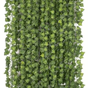 12pcs 2.2m/86.61inch 인공 아이비 잎 교수형 식물 홈 가든 웨딩 벽 파티 장식