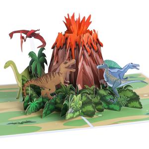 1pc 공룡 3D 팝업 카드 참신 3D 생일 카드, 쥬라기 기간 어린이를위한 동물 축복 메시지 카드