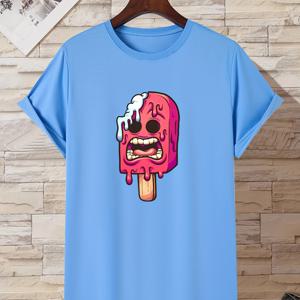 여름을위한 재미있는 아이스크림 프린트가있는 남성용 트렌디 티셔츠 라운드 넥 캐주얼 의류