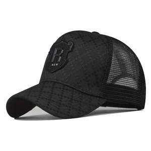 프리미엄 로우 키 비즈니스 곡선 브림 야구 모자, 트렌디한 문자 R 배지 장식 마름모꼴 트러커 모자, 캐주얼 레저 야외 스포츠를 위한 스냅백 모자