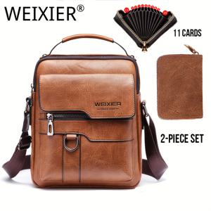 2 개/대 WEIXIER 새로운 어깨 가방, Crossbody 가방 레트로 PU 가죽 세로 휴대용 비즈니스 캐주얼 가방, Crossbody 멀티 카드 가방