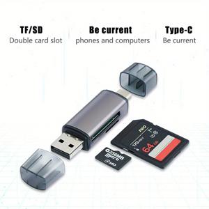 USB-Type-C 카드 리더기 다기능 SD/TF 휴대전화 모니터링 레코더, DSLR 카메라, 스토리지 카드에 적합한 알루미늄 합금 모바일 카드 리더기 2개