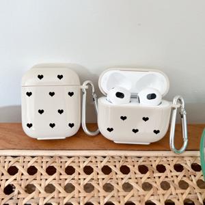 AirPods1/2, AirPods3, AirPods Pro, AirPods Pro(2세대), 생일 선물, 만화 그래픽 여자친구, 남자친구, 친구 또는 자신, 낙하 방지 실리콘 이어폰 케이스용 블랙 하트 패턴 이어폰 클리어 케이스