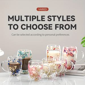 1pc, 유리 커피 머그잔 내부 꽃, 350ml 이중 벽 에스프레소 커피 컵, 단열 워터 컵, 여름 겨울 Drinkware, 생일 선물